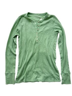 Aerie Light Green Waffle Knit Henley Long Sleeve Top Sz M